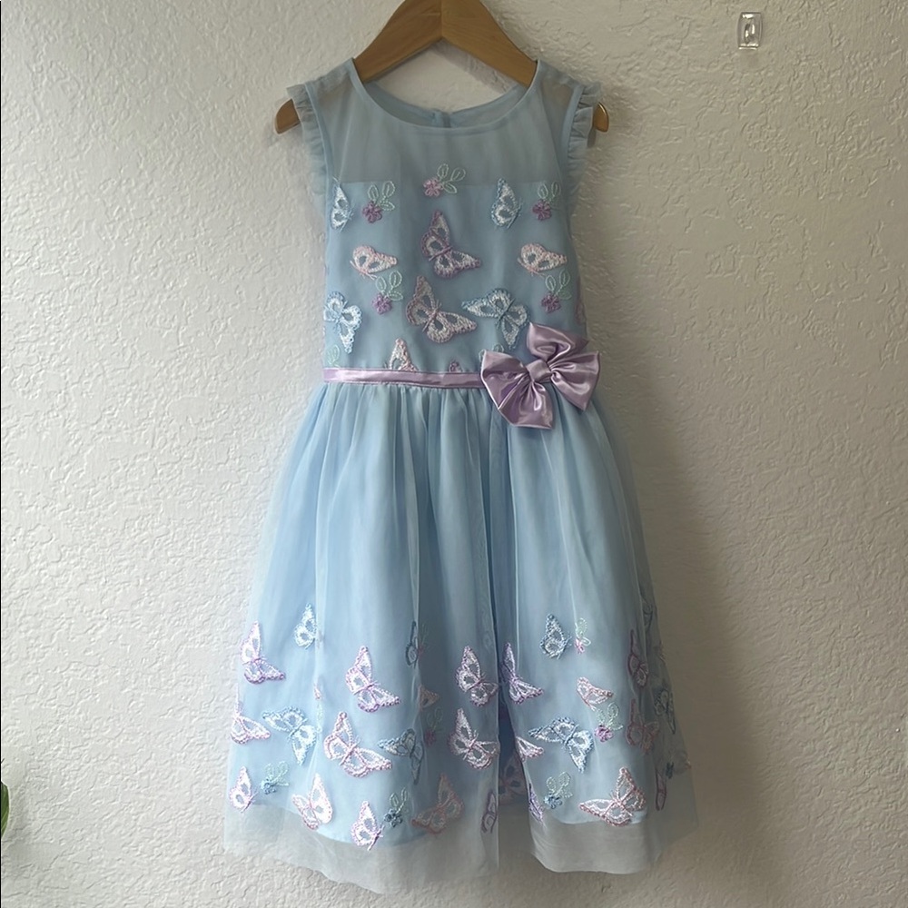Blue Butterfly Embroidered Kids Dress